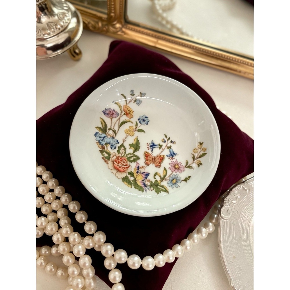 Aynsley Cottage Garden Bone China England Floral Butterfly Ring Tea Bag Trinkets